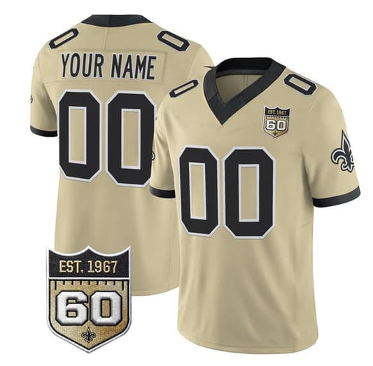 Custom NO.Saints Active Player Gold F.U.S.E. 60th Anniversary Patch Vapor Limited Stitched Football Jerseys