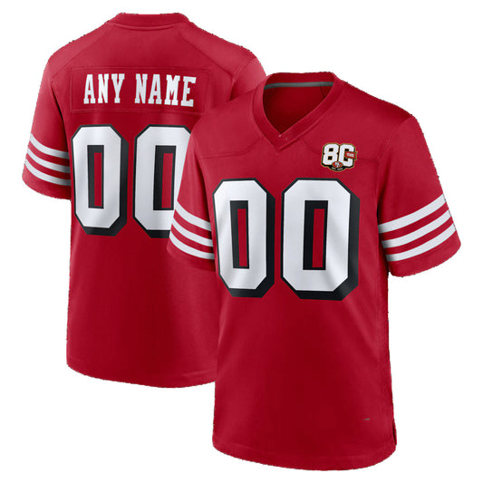 Custom SF.49ers Red 80th Anniversary Alternate Game Stitched Football Jerseys