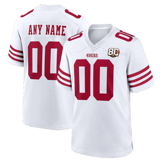 Custom SF.49ers White 80th Anniversary Game Stitched Football Jerseys