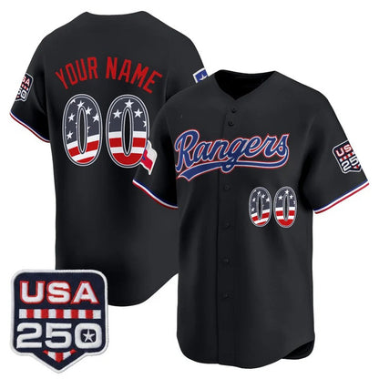 Custom Texas Rangers Black USA 250 Fourth of July Vapor Premier Limited Jersey - All Stitched Baseball Jerseys