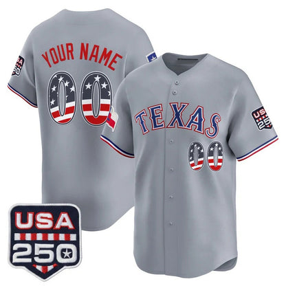 Custom Texas Rangers Gray USA 250 Fourth of July Vapor Premier Limited Jersey - All Stitched Baseball Jerseys
