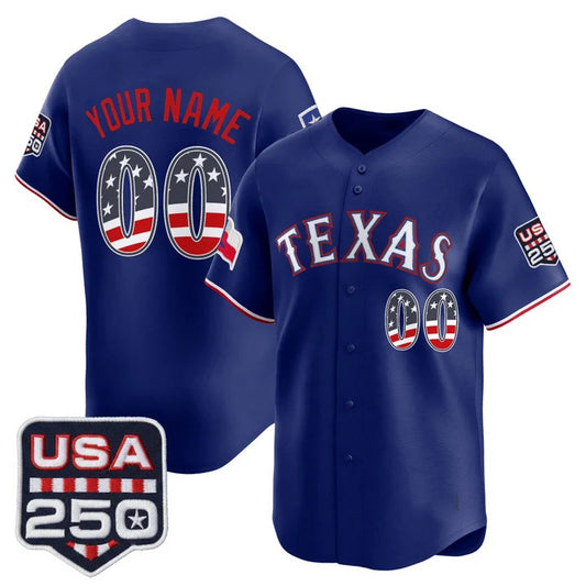 Custom Texas Rangers Royal USA 250 Fourth of July Vapor Premier Limited Jersey - All Stitched Baseball Jerseys