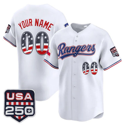 Custom Texas Rangers White USA 250 Fourth of July Vapor Premier Limited Jersey - All Stitched Baseball Jerseys