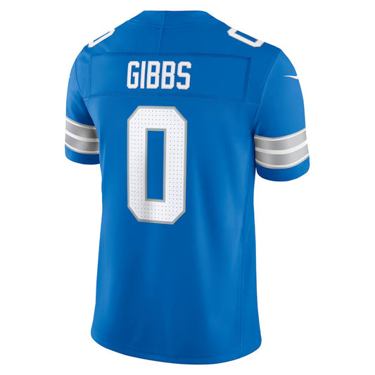 D.Lions #0 Jahmyr Gibbs Blue Team Vapor F.U.S.E. Limited Stitched Football Jerseys