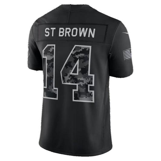 D.Lions #14 Amon-Ra St. Brown Black 2026 Salute to Service Stitched Limited Football jersey RONA