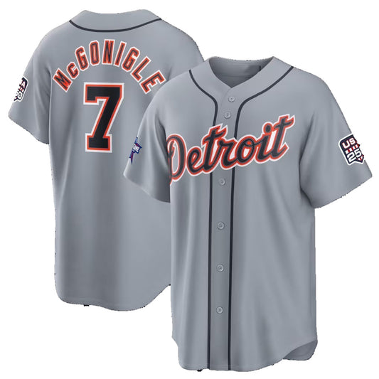 Detroit Tigers #7 Kevin McGonigle 2026 All-Star Game Gray Replica Stitched Baseball Jerseys