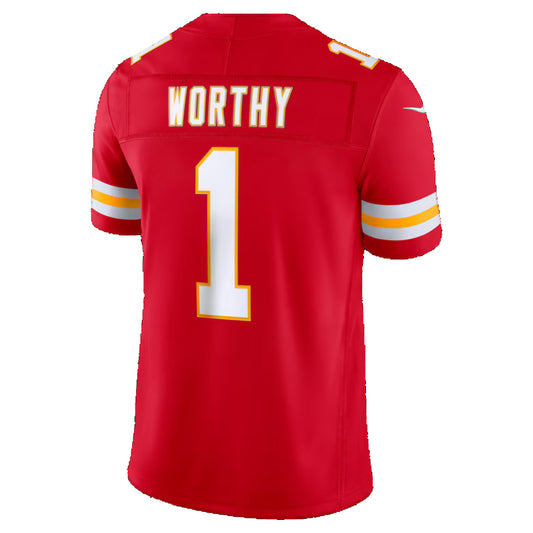 KC.Chiefs #1 Xavier Worthy Red Team Vapor F.U.S.E. Limited Stitched Football Jerseys