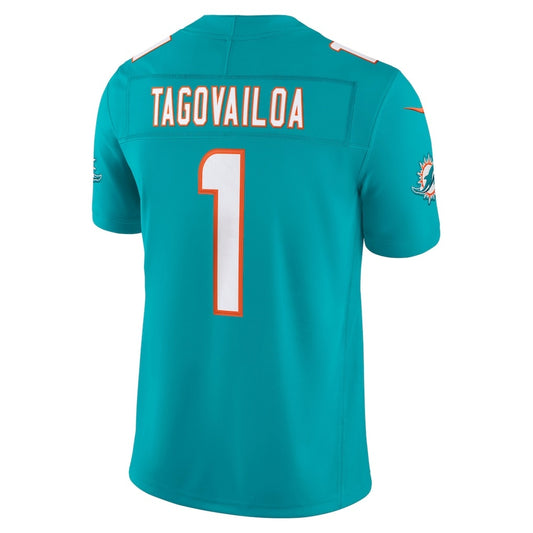 M.Dolphins #1 Tua Tagovailoa Aqua Team Vapor F.U.S.E. Limited Stitched Football Jerseys