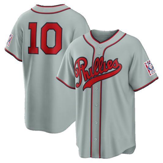 Philadelphia Phillies #10 J.T. Realmuto Gray 2026 Field of Dreams Stadium Stitched Baseball Jerseys