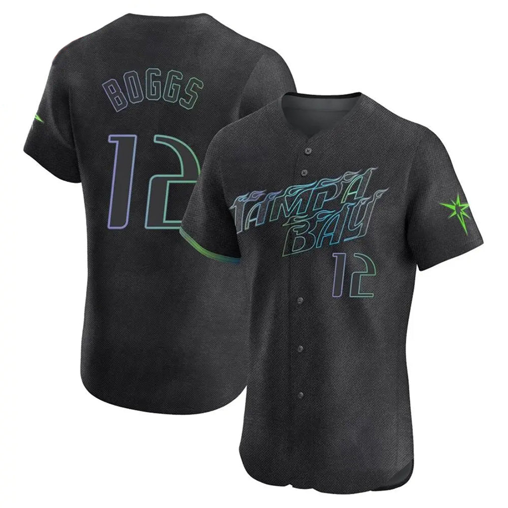Tampa Bay Rays #12 Wade Boggs Player Black City Connect Home Limited Elite Stitched Baseball Jerseys