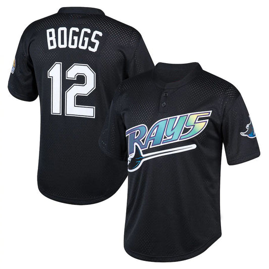 Tampa Bay Rays #12 Wade Boggs Player Black Mitchell & Ness Cooperstown Collection Mesh Batting Practice Stitched Baseball Jerseys