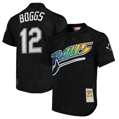 Tampa Bay Rays #12 Wade Boggs Player Black Mitchell & Ness Cooperstown Replica Stitched Baseball Jerseys