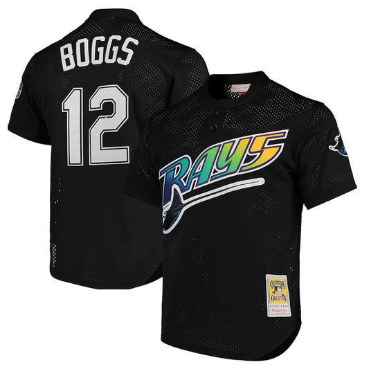 Tampa Bay Rays #12 Wade Boggs Player Black Mitchell & Ness Cooperstown Replica Stitched Baseball Jerseys