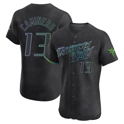 Tampa Bay Rays #13 Junior Caminero Player Black City Connect Home Limited Elite Stitched Baseball Jerseys
