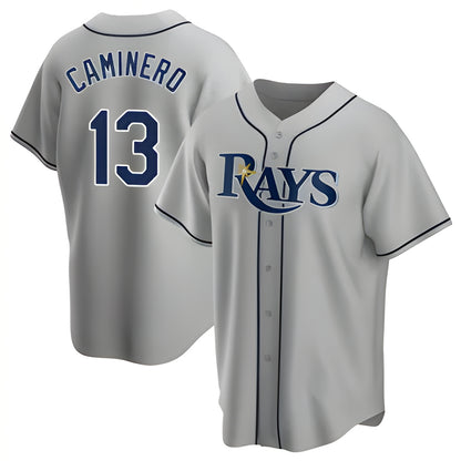 Tampa Bay Rays #13 Junior Caminero Player Gray Home Game Stitched Baseball Jerseys