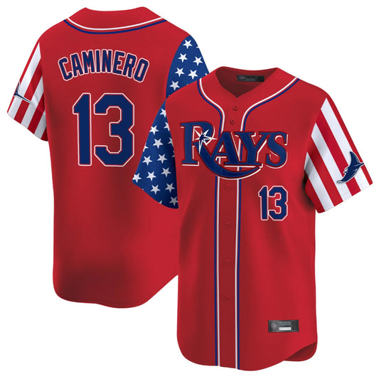 Tampa Bay Rays #13 Junior Caminero Player Red 2025 Independence Day Vapor Premier Limited Stitched Baseball Jerseys