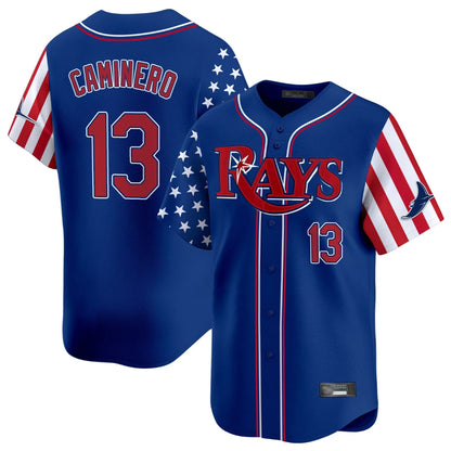 Tampa Bay Rays #13 Junior Caminero Player Royal 2025 Independence Day Vapor Premier Limited Stitched Baseball Jerseys