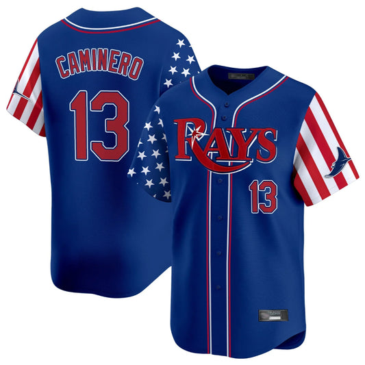 Tampa Bay Rays #13 Junior Caminero Player Royal 2025 Independence Day Vapor Premier Limited Stitched Baseball Jerseys