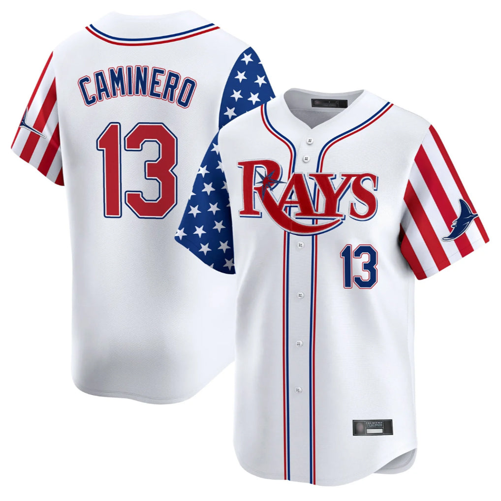 Tampa Bay Rays #13 Junior Caminero Player White 2025 Independence Day Vapor Premier Limited Stitched Baseball Jerseys
