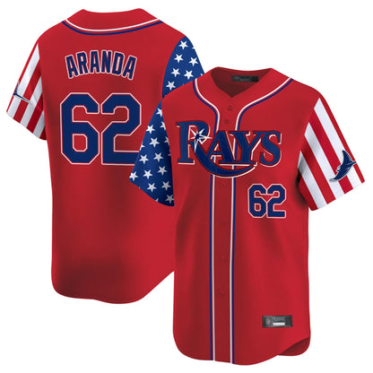 Tampa Bay Rays #62 Jonathan Aranda Player Red 2025 Independence Day Vapor Premier Limited Stitched Baseball Jerseys
