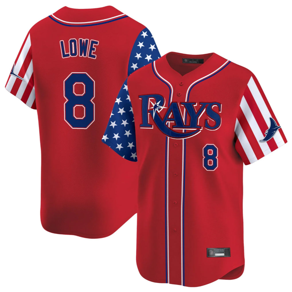 Tampa Bay Rays #8 Brandon Lowe Player Red 2025 Independence Day Vapor Premier Limited Stitched Baseball Jerseys