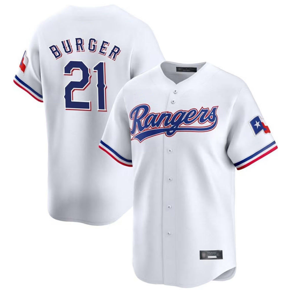 Texas Rangers #21 Jake Burger Player White&Blue Home Limited Stitched Baseball Jerseys