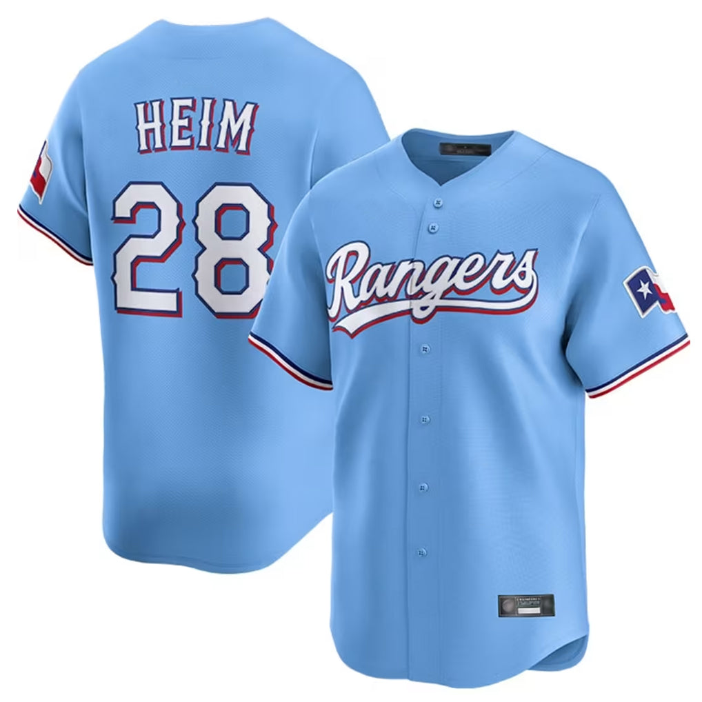 Texas Rangers #28 Jonah Heim Player Light Blue Home Limited Stitched Baseball Jerseys