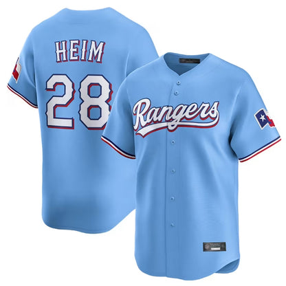 Texas Rangers #28 Jonah Heim Player Light Blue Home Limited Stitched Baseball Jerseys