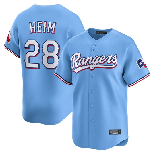 Texas Rangers #28 Jonah Heim Player Light Blue Home Limited Stitched Baseball Jerseys