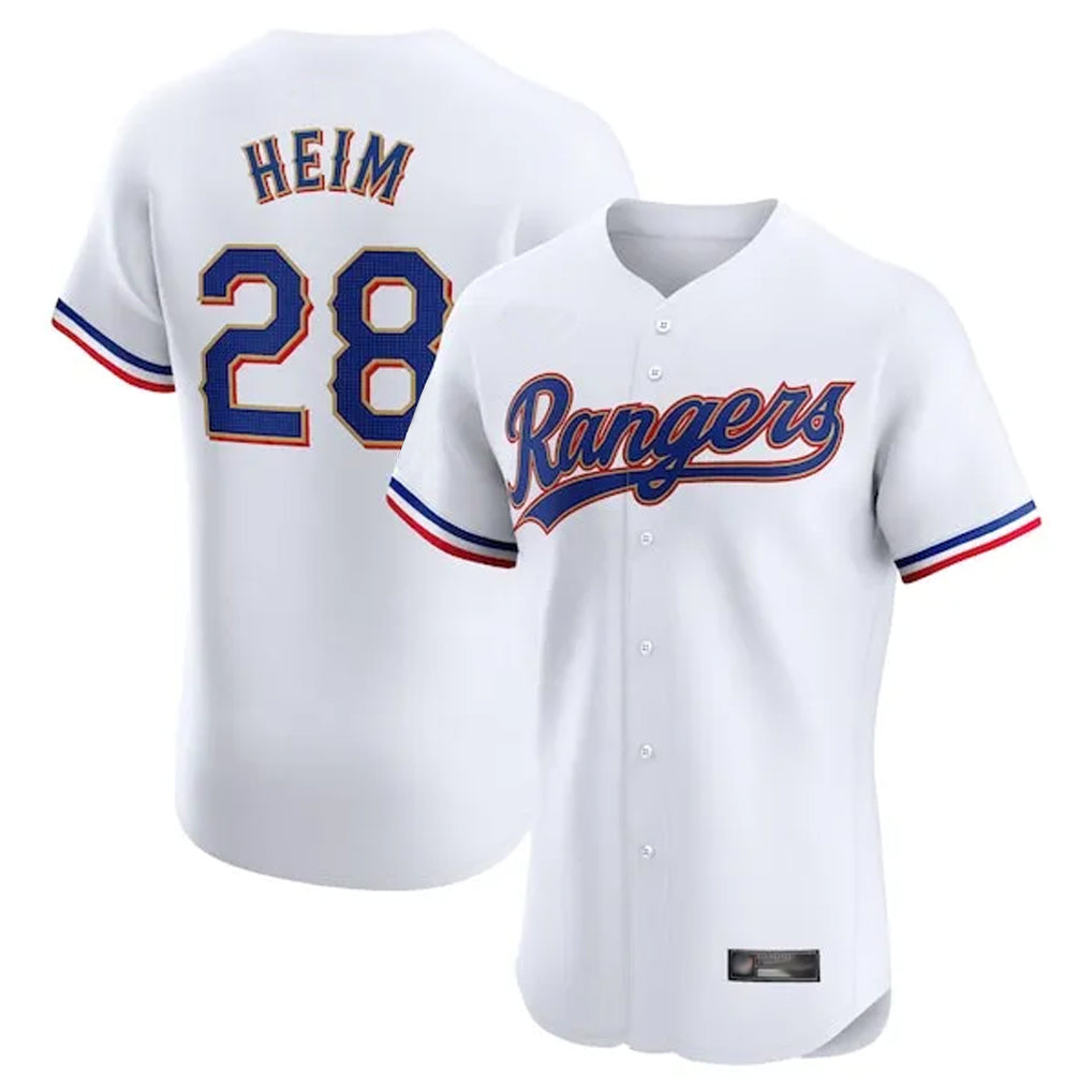 Texas Rangers #28 Jonah Heim Player White Gold Collection Limited Elite Stitched Baseball Jerseys