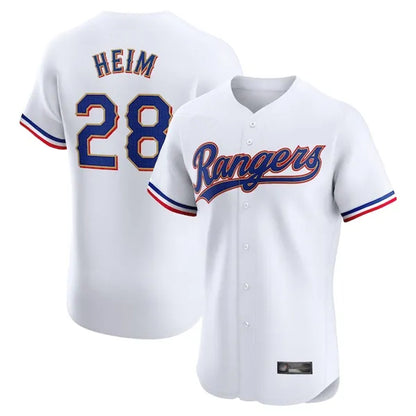 Texas Rangers #28 Jonah Heim Player White Gold Collection Limited Elite Stitched Baseball Jerseys