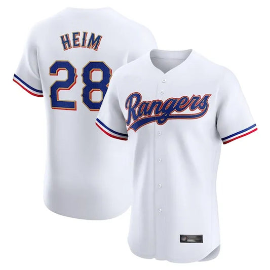 Texas Rangers #28 Jonah Heim Player White Gold Collection Limited Elite Stitched Baseball Jerseys