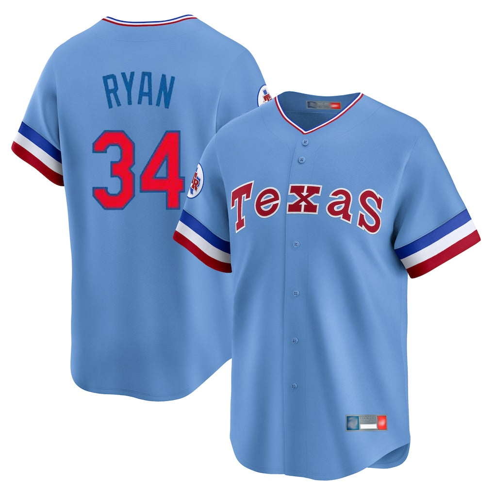 Texas Rangers #34 Nolan Ryan Player Light Blue Cooperstown Collection Limited Stitched Baseball Jerseys