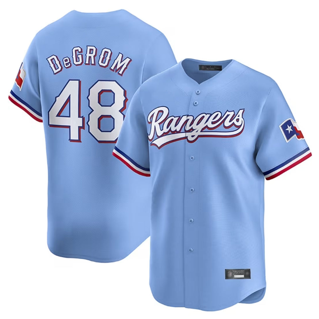 Texas Rangers #48 Jacob deGrom Player Light Blue Home Limited Stitched Baseball Jerseys