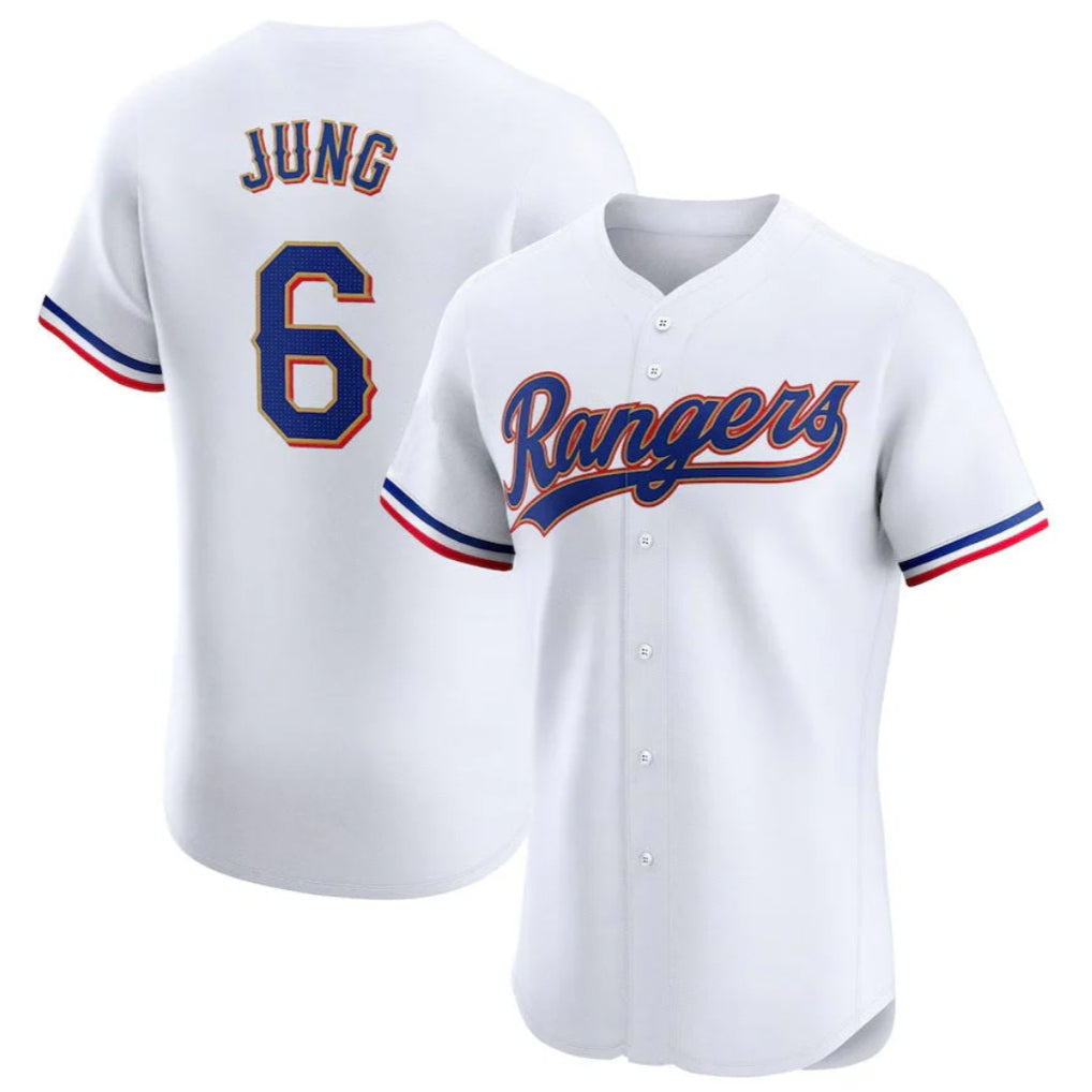 Texas Rangers #6 Josh Jung Player Gold Collection Elite Limited White Stitched Baseball Jerseys