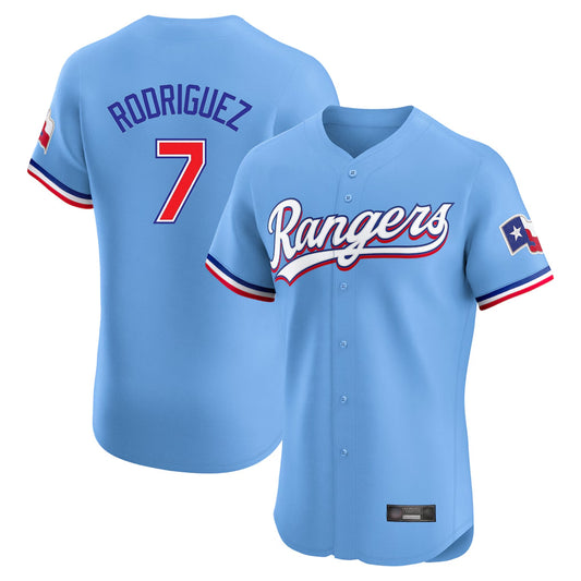 Texas Rangers #7 Ivan Rodriguez Player Light Blue Limited Home Elite Stitched Baseball Jerseys