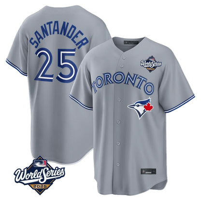 Toronto Blue Jays #25 Anthony Santander Player Gray 2025 World Series Home Limited Stitched Baseball Jerseys
