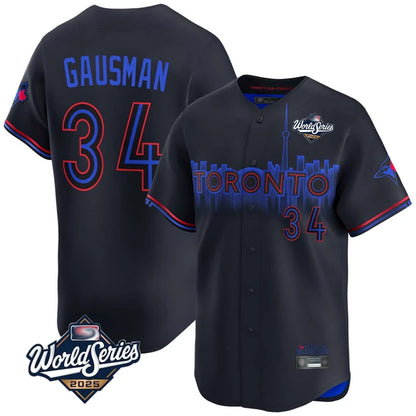 Toronto Blue Jays #34 Kevin Gausman Player Black 2025 World Series City Connect Stitched Baseball Jerseys