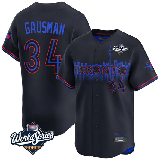 Toronto Blue Jays #34 Kevin Gausman Player Black 2025 World Series City Connect Stitched Baseball Jerseys
