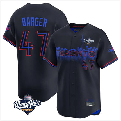 Toronto Blue Jays #47 Addison Barger Player Black 2025 World Series City Connect Stitched Baseball Jerseys