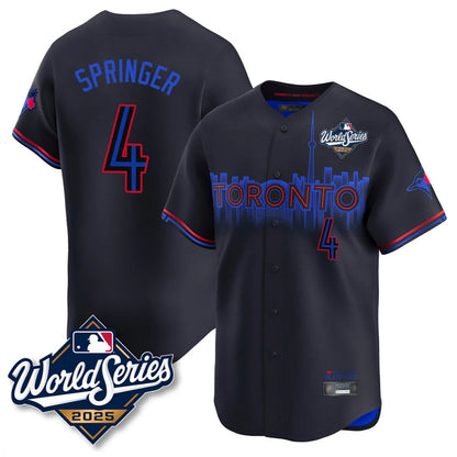 Toronto Blue Jays #4 George Springer Player Black 2025 World Series City Connect Stitched Baseball Jerseys