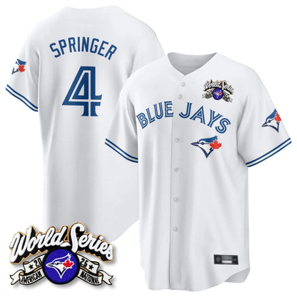Toronto Blue Jays #4 George Springer Player White 2025 American League All Stitched Baseball Jerseys