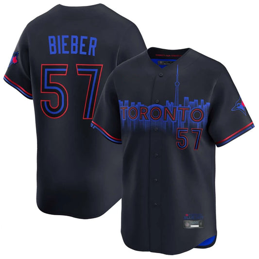 Toronto Blue Jays #57 Shane Bieber Player Black City Connect Limited Home Stitched Baseball Jerseys