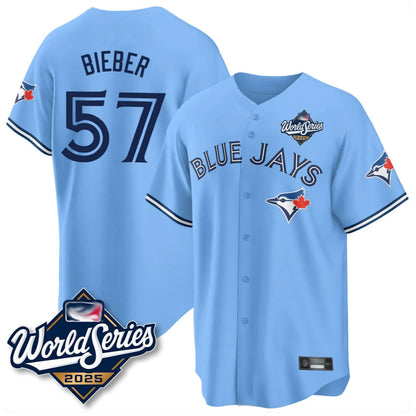 Toronto Blue Jays #57 Shane Bieber Player Blue 2025 World Series All Stitched Baseball Jerseys