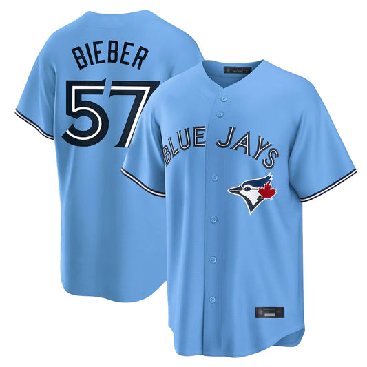 Toronto Blue Jays #57 Shane Bieber Player Blue Home Stitched Baseball Jerseys