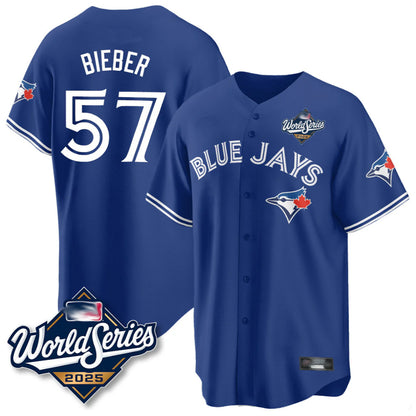 Toronto Blue Jays #57 Shane Bieber Player Royal 2025 World Series All Stitched Baseball Jerseys