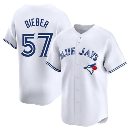Toronto Blue Jays #57 Shane Bieber Player White Limited Home Stitched Baseball Jerseys