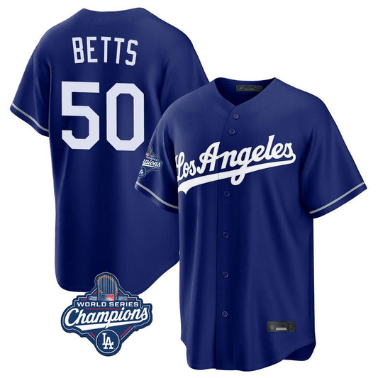 Los Angeles Dodgers #50 Mookie Betts Player Royal RONA World Series Meet Game Stitched Jerseys