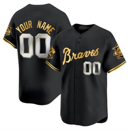 Custom Atlanta Braves Peaches n¡¯ Cream Vapor Premier Limited Jersey ¨C Black Gold RONA