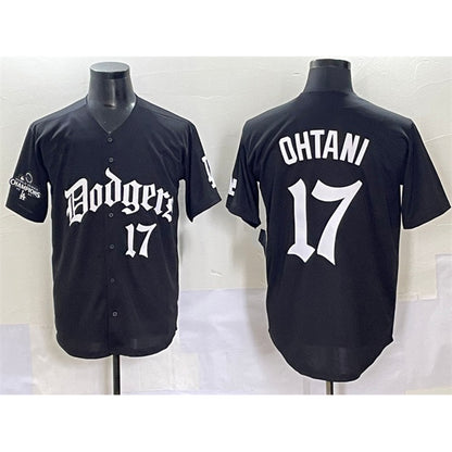 Los Angeles Dodgers #17 Shohei Ohtani Black RONA 2025 LA Gothic Style With 2024 World Series Champions Patch Vapor Premier Limited Stitched Jersey